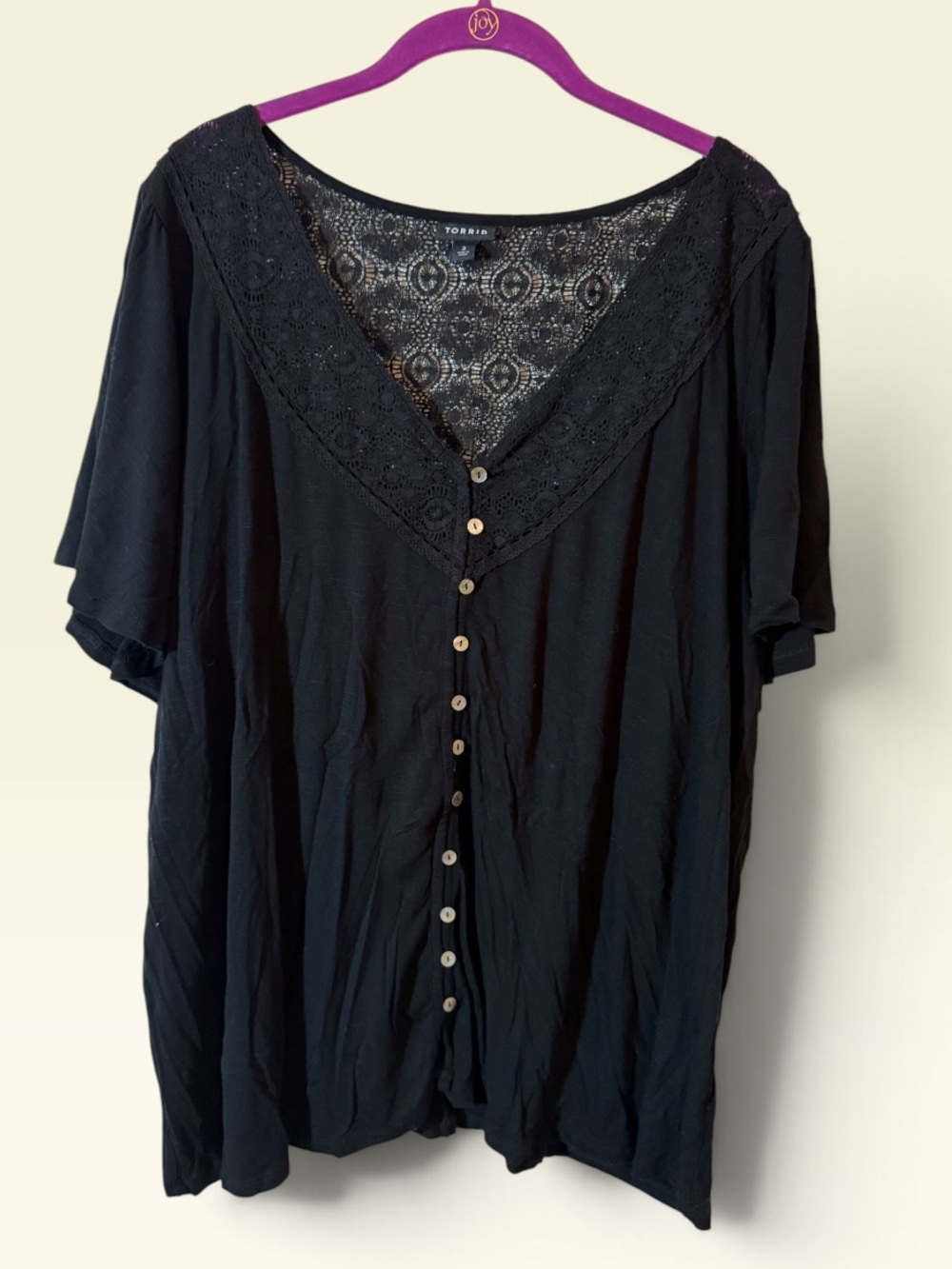 torrid Black Lace V-Neck Button Down Blouse